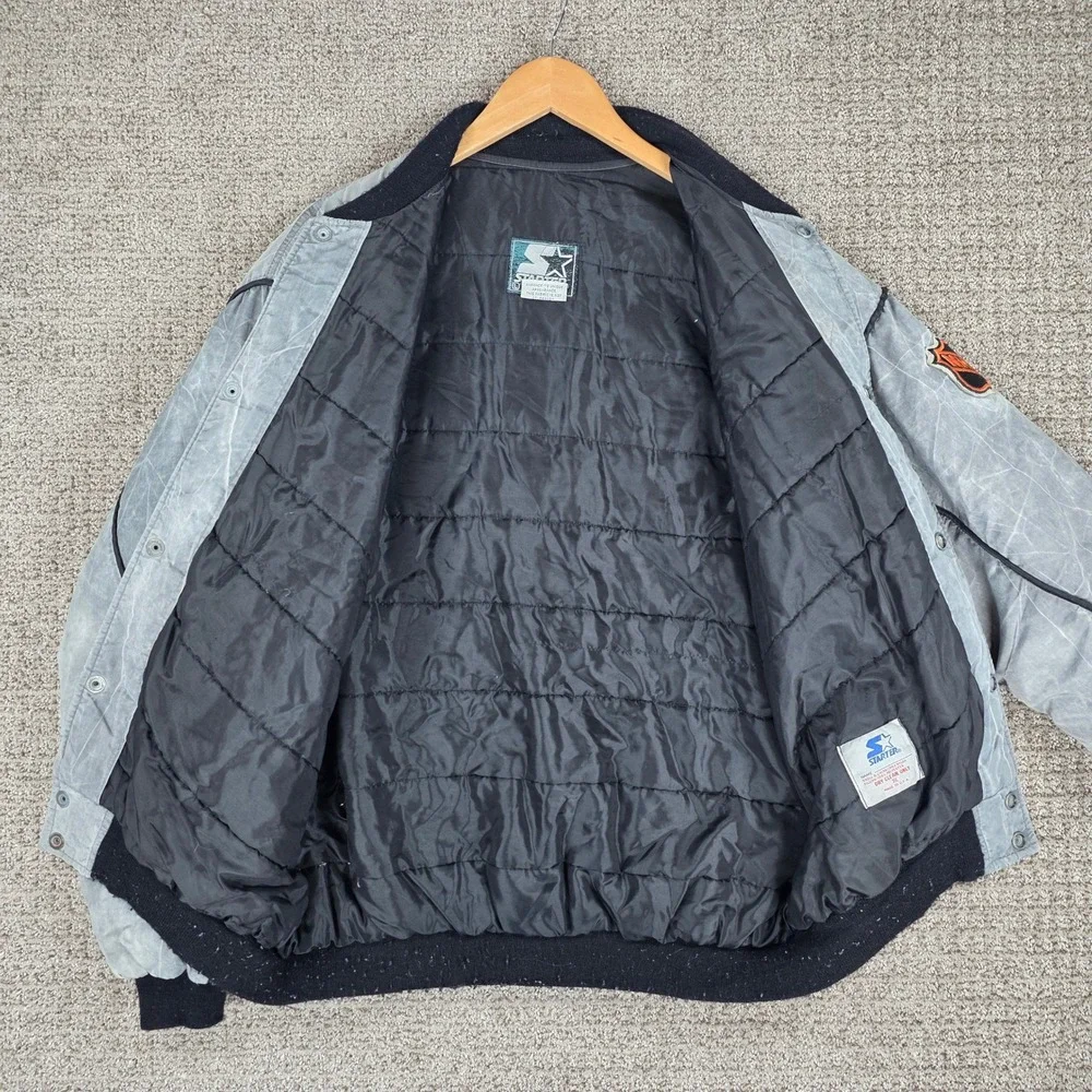 Vintage Starter Los Angeles Kings NHL Bomber Jacket Gray Acid Stone Wash Mens XL